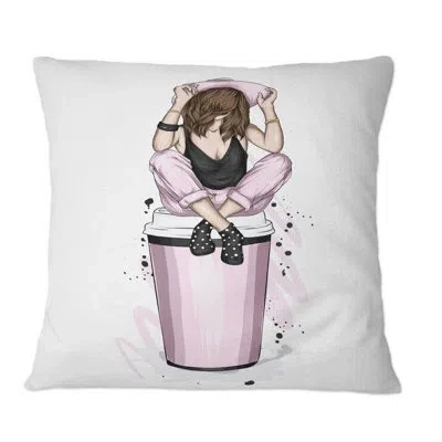 Design Art Beautiful And Stylish Pink Girl I - Modern Printed Throw Pillow In Black;pink