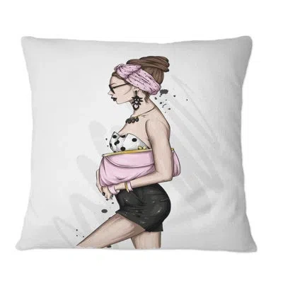 Design Art Beautiful And Stylish Pink Girl Ii - Modern Printed Throw Pillow