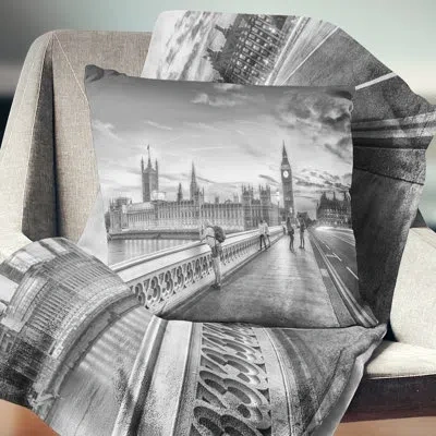 Design Art Beautiful Black And White London View - Cityscape Printed Throw Pillow In Black;white