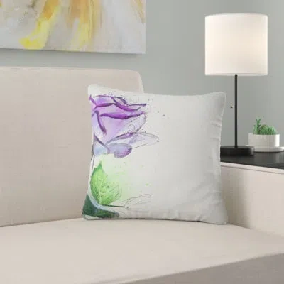 Design Art Beautiful Blue Rose With Leaves - Floral Printed Pillow