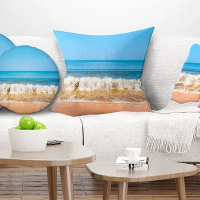 Design Art Beautiful Blue Sea And Roaring Waves - Sea & Shore Printed Pillow