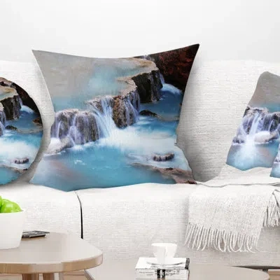Design Art Beautiful Blue Water Cascade - Sea & Shore Printed Pillow