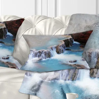 Design Art Beautiful Blue Water Cascade - Sea & Shore Printed Throw Pillow
