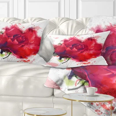 Design Art Beautiful Bright Red Rose - Floral Printed Throw Pillow