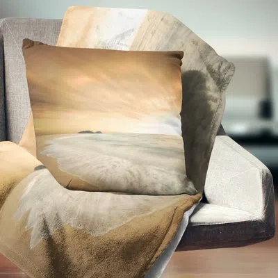 Design Art Beautiful Brown Beach At Sunset - Sea & Shore Printed Pillow