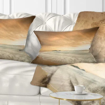 Design Art Beautiful Brown Beach At Sunset - Sea & Shore Printed Throw Pillow