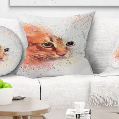 Design Art Beautiful Brown Kitten Watercolor - Animal Printed Pillow