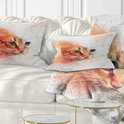 Design Art Beautiful Brown Kitten Watercolor - Animal Printed Throw Pillow