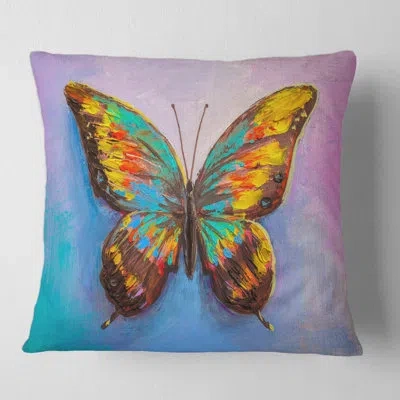 Design Art Beautiful Butterfly In Turquoise And Orange - Modern Printed Pillow In Green