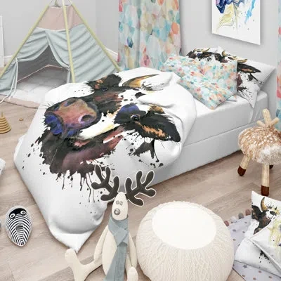 Design Art Beautiful Cat Watercolor Graphic - Animal Duvet Cover Set - Microfiber Polyester In Black