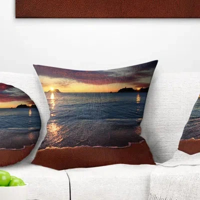 Design Art Beautiful Clear Seashore At Sunset - Sea & Shore Printed Pillow In Purple