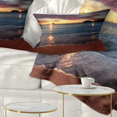 Design Art Beautiful Clear Seashore At Sunset - Sea & Shore Printed Throw Pillow