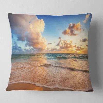 Design Art Beautiful Cloudscape Over Beach - Sea & Shore Printed Pillow In Blue