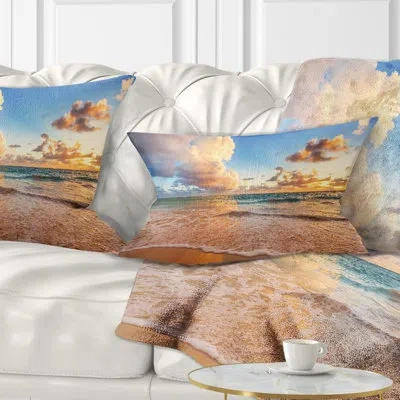 Design Art Beautiful Cloudscape Over Beach - Sea & Shore Printed Throw Pillow
