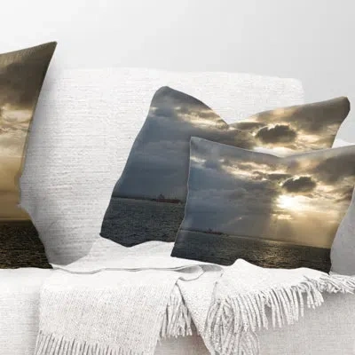 Design Art Beautiful Cloudy Sunset At Australia Beach Seashore Pillow In Blue;white
