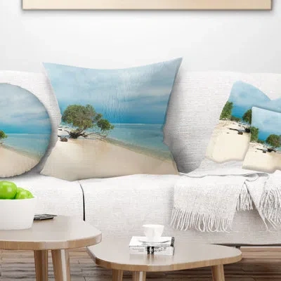 Design Art Beautiful Coastline In Indonesia - Sea & Shore Printed Pillow In Blue;white