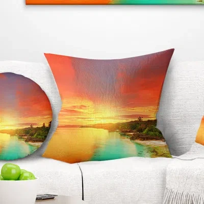 Design Art Beautiful Coastline In Philippines - Sea & Shore Printed Pillow In Blue