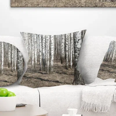 Design Art Beautiful Dense Birch Forest View - Forest Printed Pillow In White