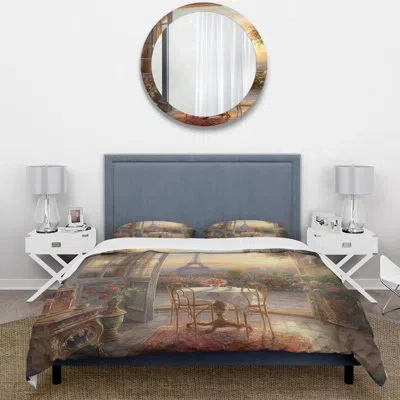 Design Art Beautiful Eiffel Tower In Paris Ii - Cityscapes Duvet Cover Set - Microfiber Polyester In Gray;gold
