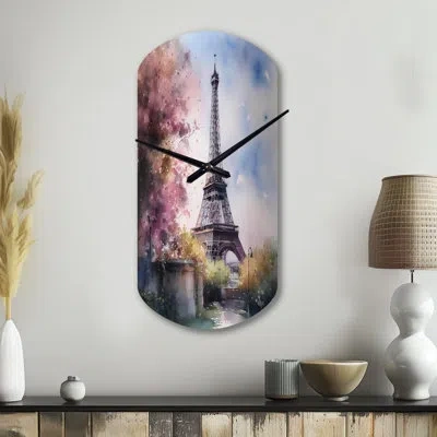 Design Art Beautiful Eiffel Tower In Paris V - Cylinder Paris Metal Wall Clock, Blue Wall Clock Print In Blue;purple
