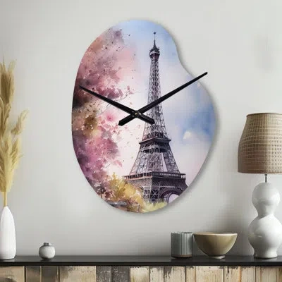 Design Art Beautiful Eiffel Tower In Paris V - Paris Asymmetrical Metal Wall Clock, Blue Unique Shape Clock Pri