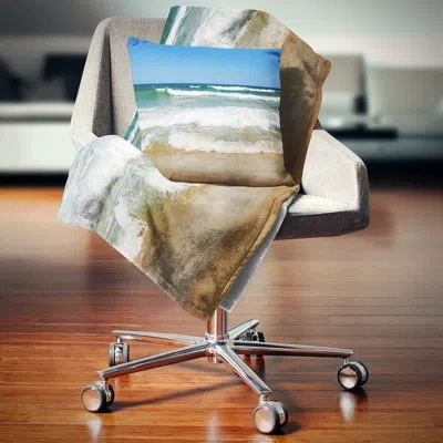Design Art Beautiful Empty Beach Under Blue Sky - Sea & Shore Printed Pillow
