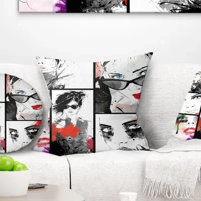 Design Art Beautiful Faces Collage - Portrait Printed Pillow In Blue