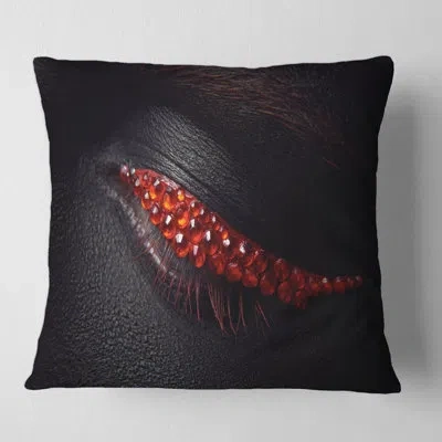 Design Art Beautiful Female Eye With Skin, Diamonds Square Pillow Cover & Insert In Black;red