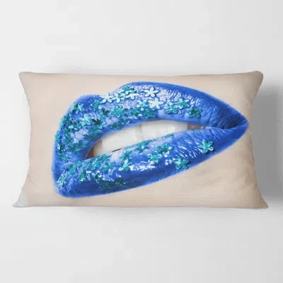 Design Art Beautiful Female Lips With Flowers Rectangular Pillow Cover & Insert