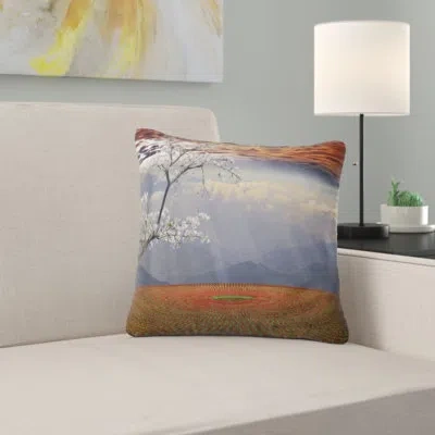 Design Art Beautiful Flower Field At Sunset - Landscape Printed Pillow In White;red