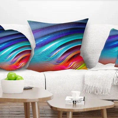 Design Art Beautiful Fractal Rainbow Waves - Floral Printed Pillow In Blue;black;brown;green;red;yellow