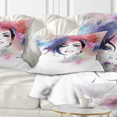 Design Art Beautiful Girl Portrait - Street Art Printed Throw Pillow