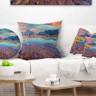 Design Art Beautiful Lake In Lago Rienza - Sea & Shore Printed Pillow In Purple