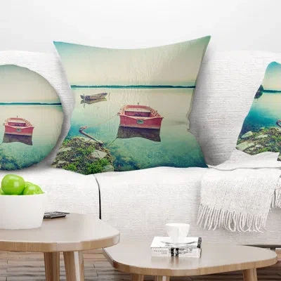 Design Art Beautiful Lake Vintage View - Boats Printed Pillow In Blue;black;brown;green;red;yellow