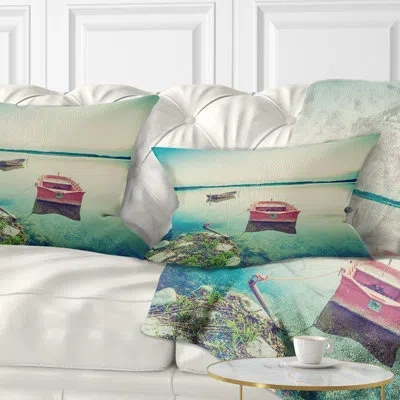 Design Art Beautiful Lake Vintage View - Boats Printed Throw Pillow