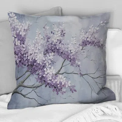 Design Art Beautiful Lilac Dreamscape Iv - Lilacs Printed Throw Pillow In White;purple