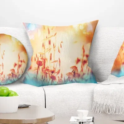 Design Art Beautiful Little Summer Flowers View - Floral Printed Pillow In Yellow