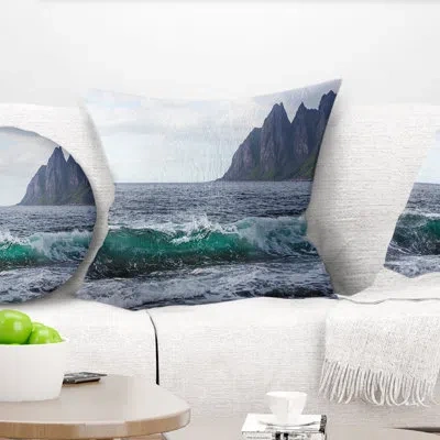 Design Art Beautiful Lofoten Island Norway - Sea & Shore Printed Pillow In White
