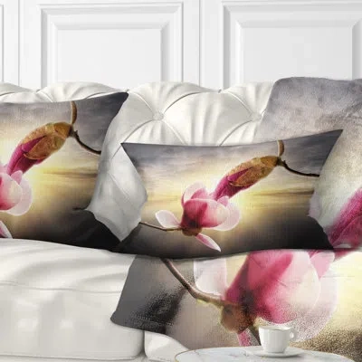 Design Art Beautiful Magnolia Flowers - Floral Printed Throw Pillow