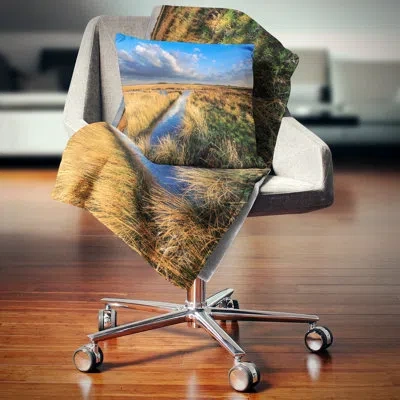 Design Art Beautiful Meadow With Blue Sky - Landscape Printed Pillow