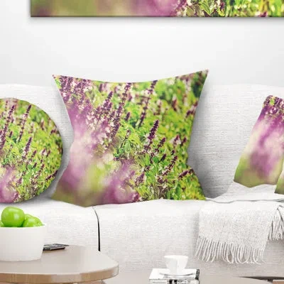 Design Art Beautiful Mint Flowers In Garden - Floral Printed Pillow In Purple