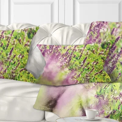 Design Art Beautiful Mint Flowers In Garden - Floral Printed Throw Pillow