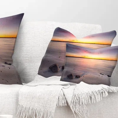 Design Art Beautiful Natural Sea During Sunrise - Sea & Shore Printed Throw Pillow In Blue