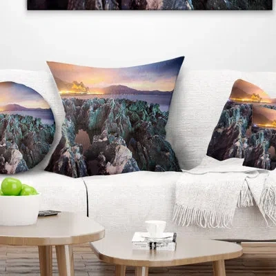 Design Art Beautiful Night View Of Coast - Landscape Printed Pillow In White