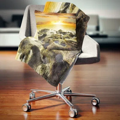 Design Art Beautiful Orange Sundown Beach - Sea & Shore Printed Pillow