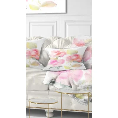 Design Art Beautiful Pink Rose Flowers - Floral Printed Throw Pillow