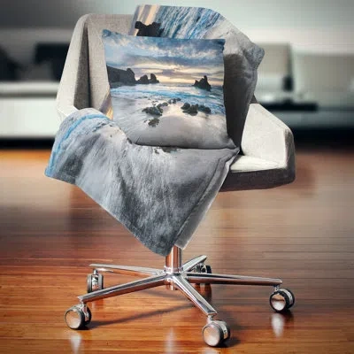 Design Art Beautiful Porthcothan Bay - Sea & Shore Printed Pillow In Blue