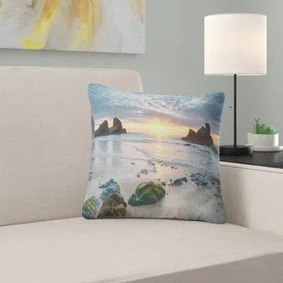 Design Art Beautiful Porthcothan Bay - Sea & Shore Printed Pillow In Blue
