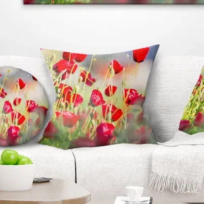 Design Art Beautiful Red Poppy Flowers View - Floral Printed Pillow