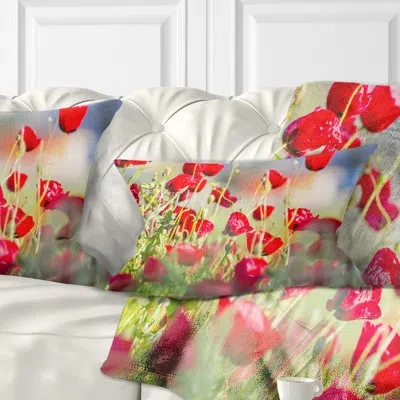 Design Art Beautiful Red Poppy Flowers View - Floral Printed Throw Pillow